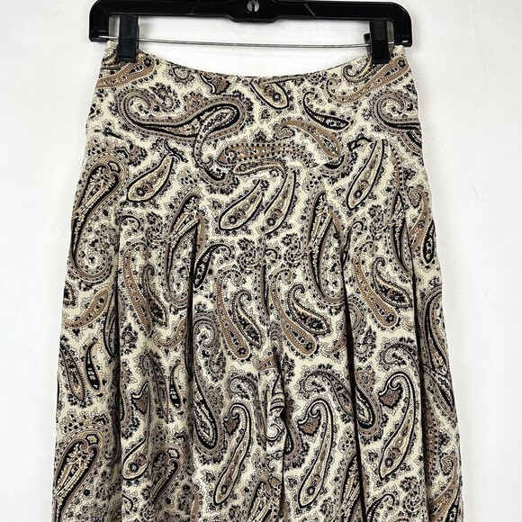 NILI LOTAN size 0 Moscow Pant Black & Beige Paisley pleated cropped SILK boho - Picture 4 of 8